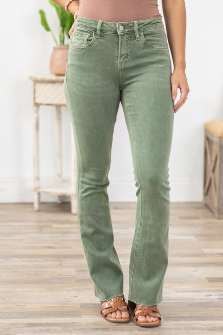 Lovervet Olive Mid Rise Raw Hem Bootcut Jeans