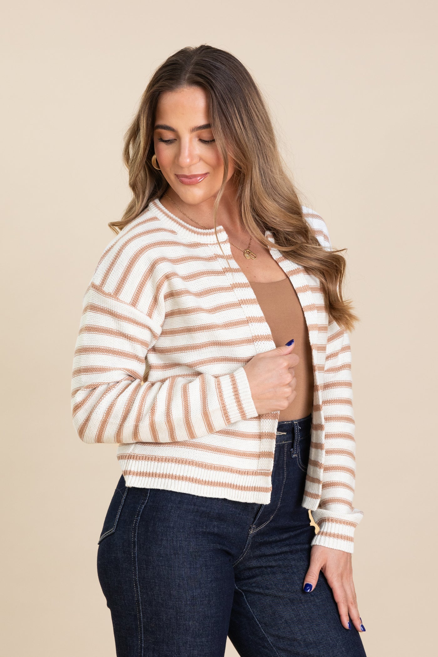 Striped Ribbed Open Cardigan