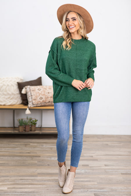 Green Garment Dyed Front Seam Sweater