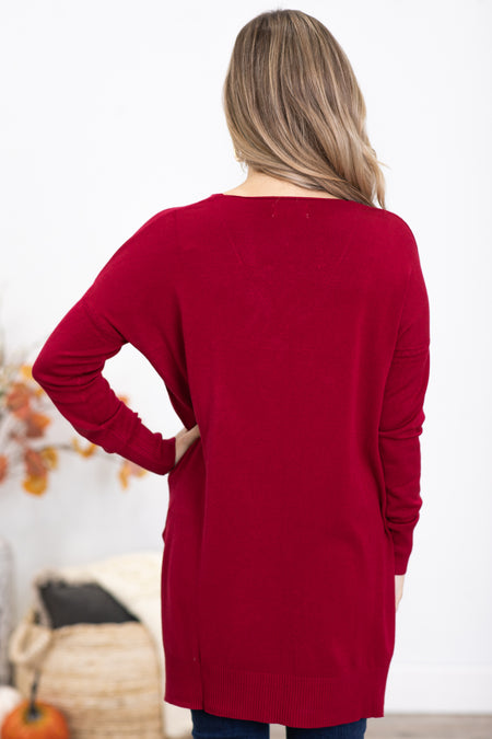 Burgundy V-Neck Lightweight Sweater