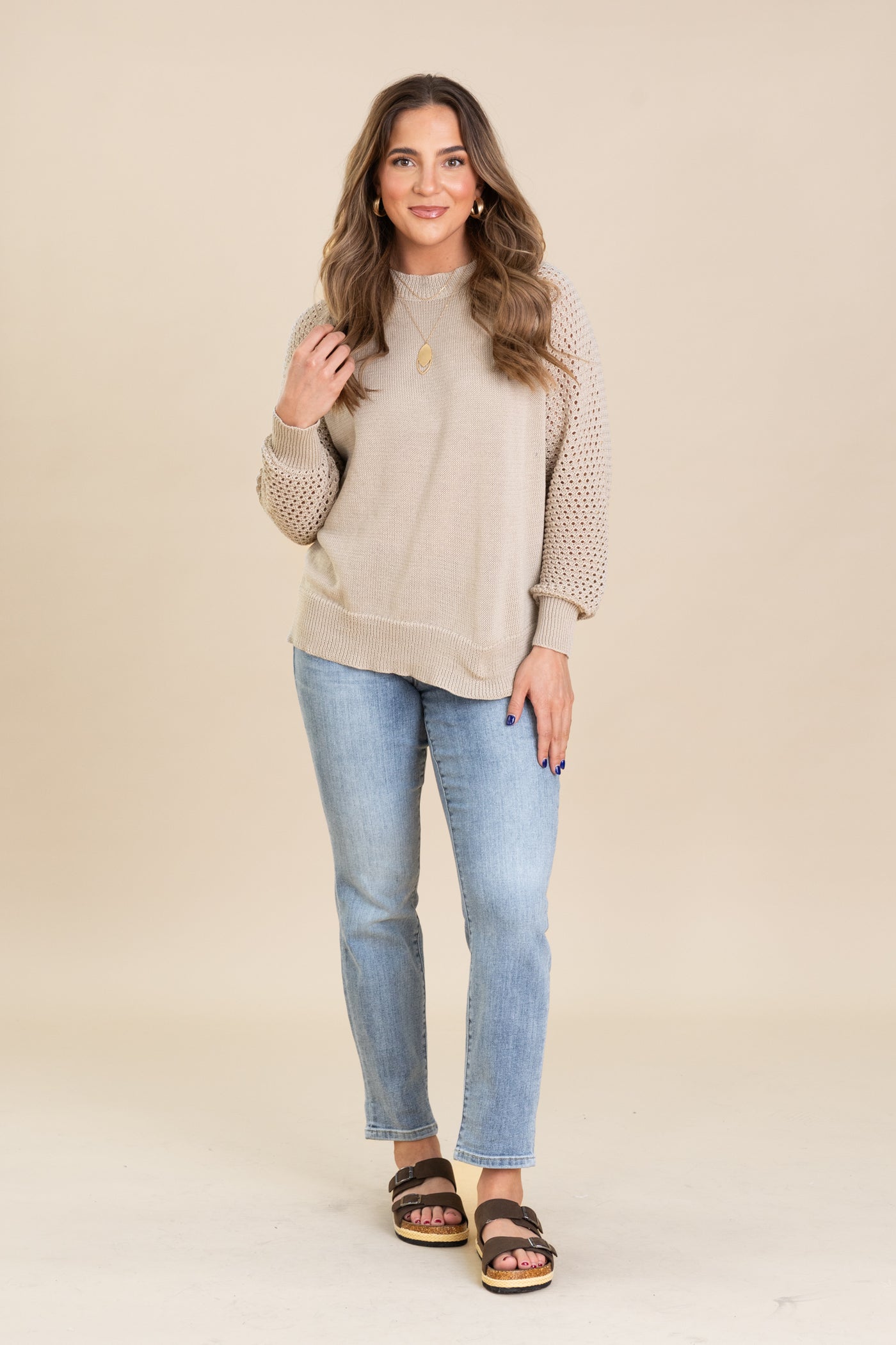 Lightweight Knit Pullover Top With Pointelle