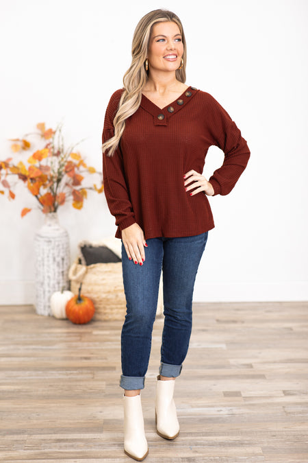 Maroon Brushed Waffle Knit Sweater