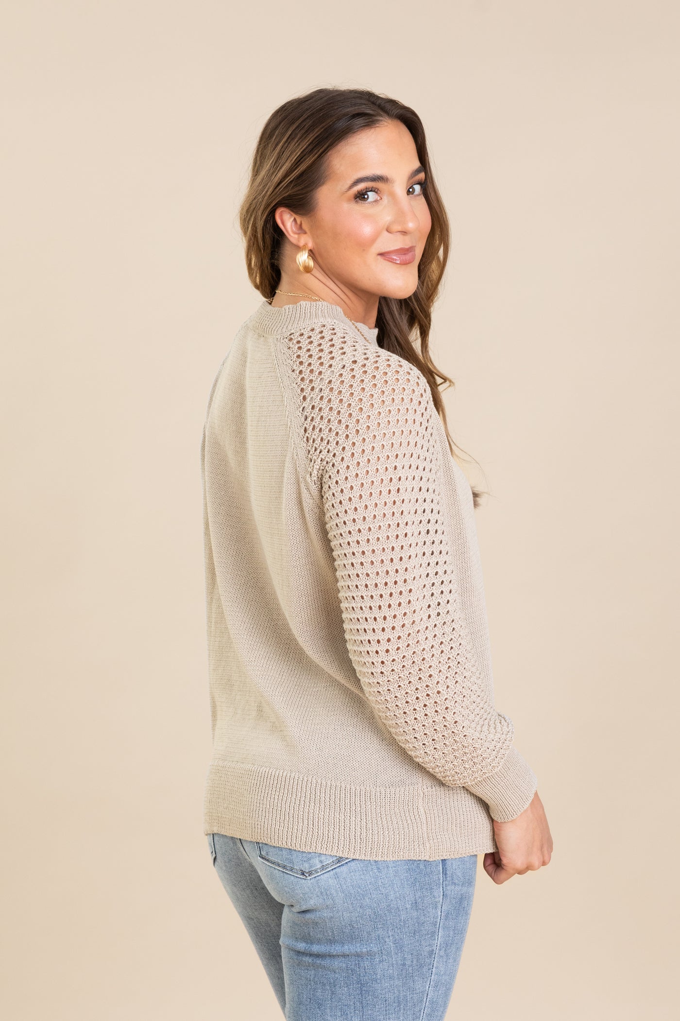 Lightweight Knit Pullover Top With Pointelle