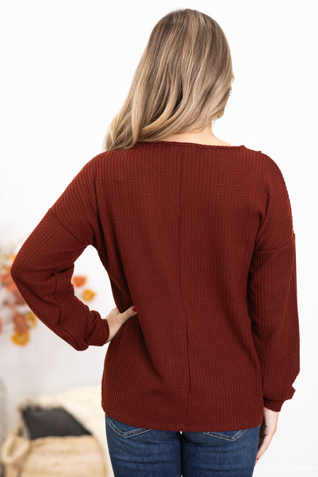 Maroon Brushed Waffle Knit Sweater