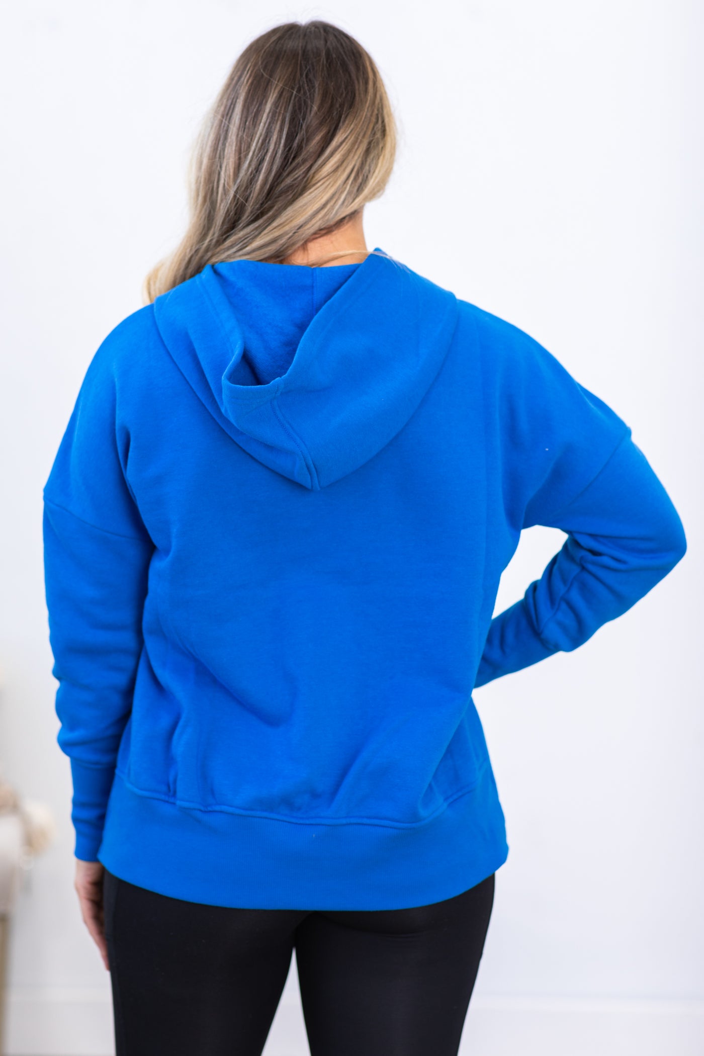 Bright Blue Half Button Fleece Hooded Pullover