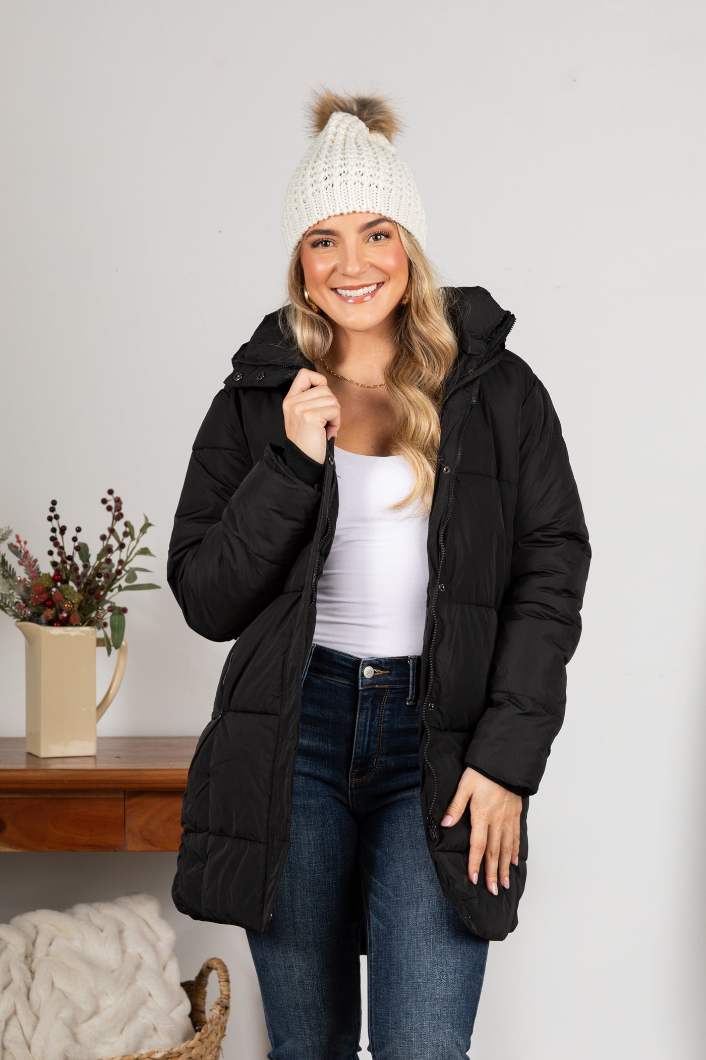 Puffer Jacket With Drawstring Hoodie