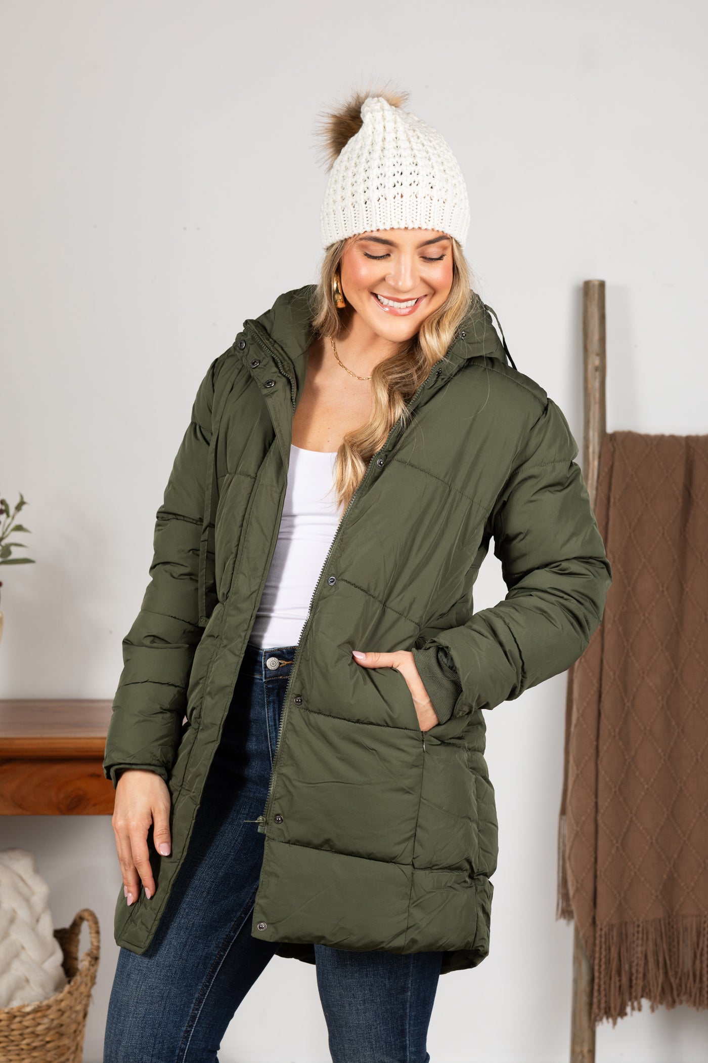 Puffer Jacket With Drawstring Hoodie