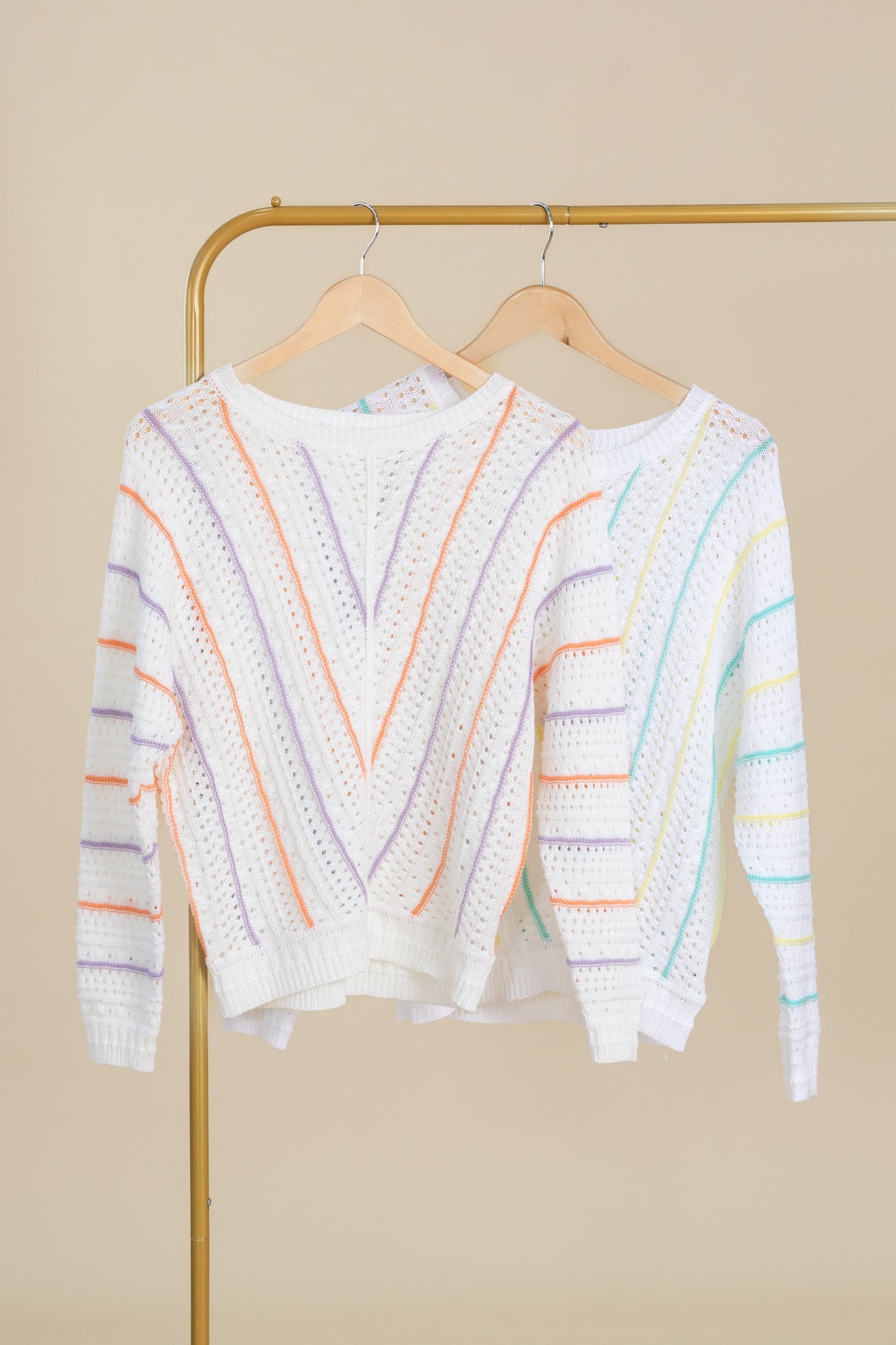 Crochet Multicolor Striped Detail Sweater Top