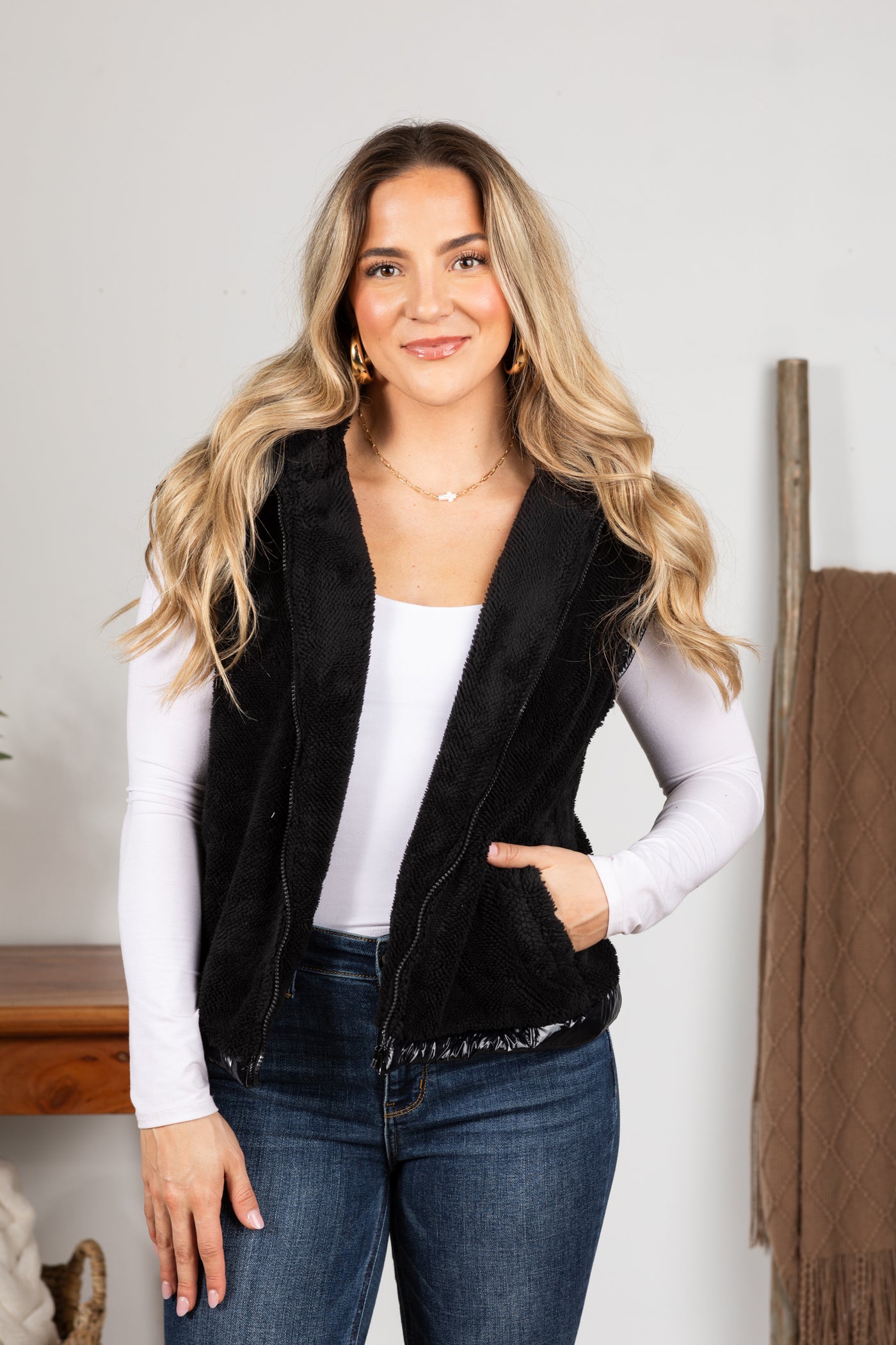 Plush Faux Fur Zip Up Vest