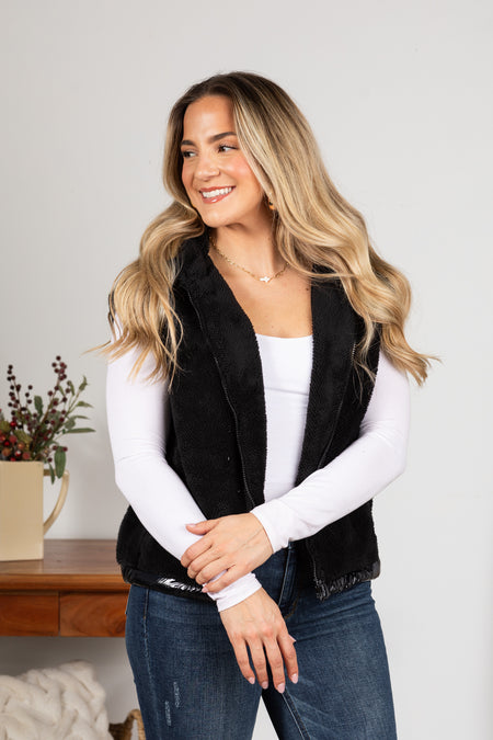 Plush Faux Fur Zip Up Vest