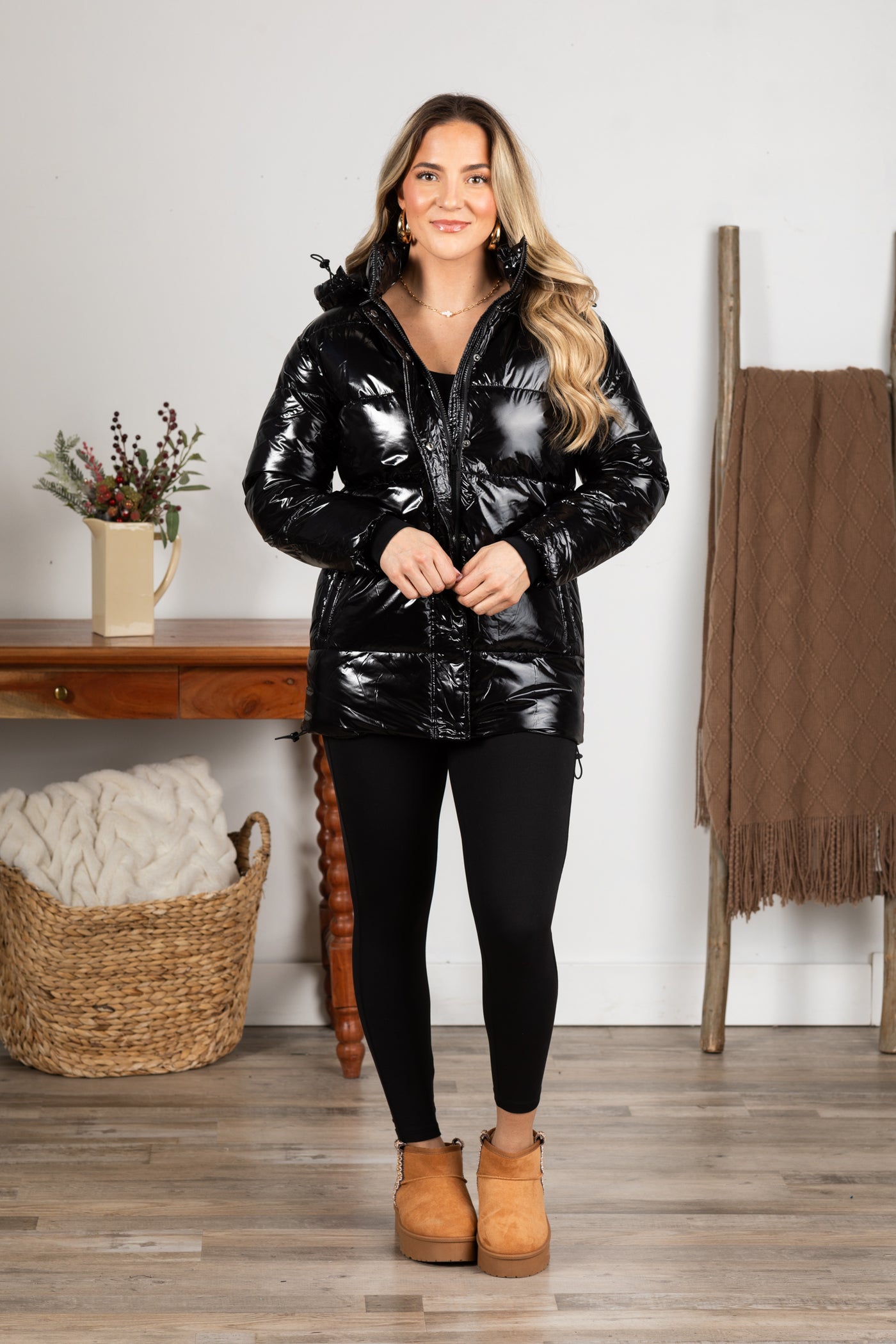 Black Glossy Faux Leather Jacket