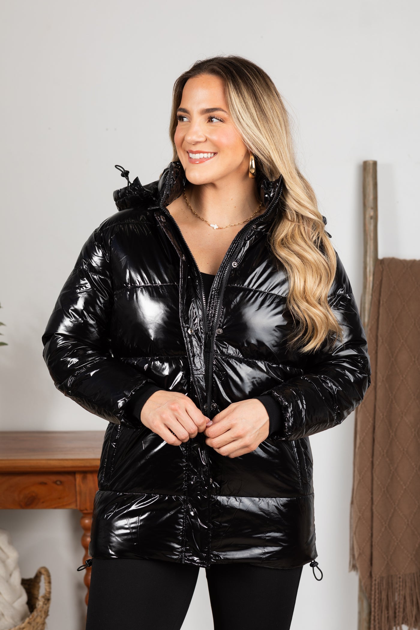 Black Glossy Faux Leather Jacket