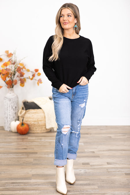 Black Dolman Sleeve Lightweight Sweater