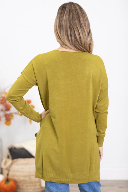 Light Olive V-Neck Lightweight Sweater