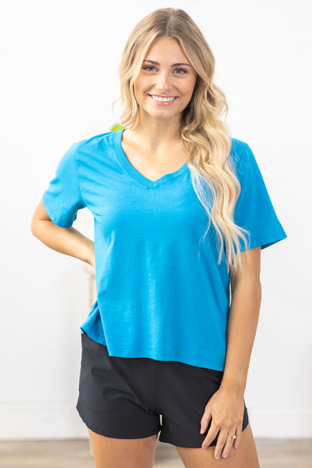 Cotton Blend V-Neck Knit Tee