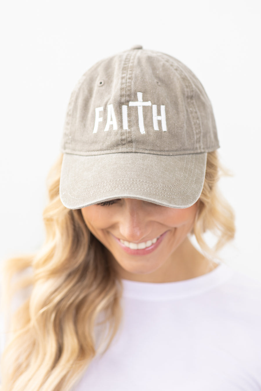 Pewter Faith Script Baseball Hat