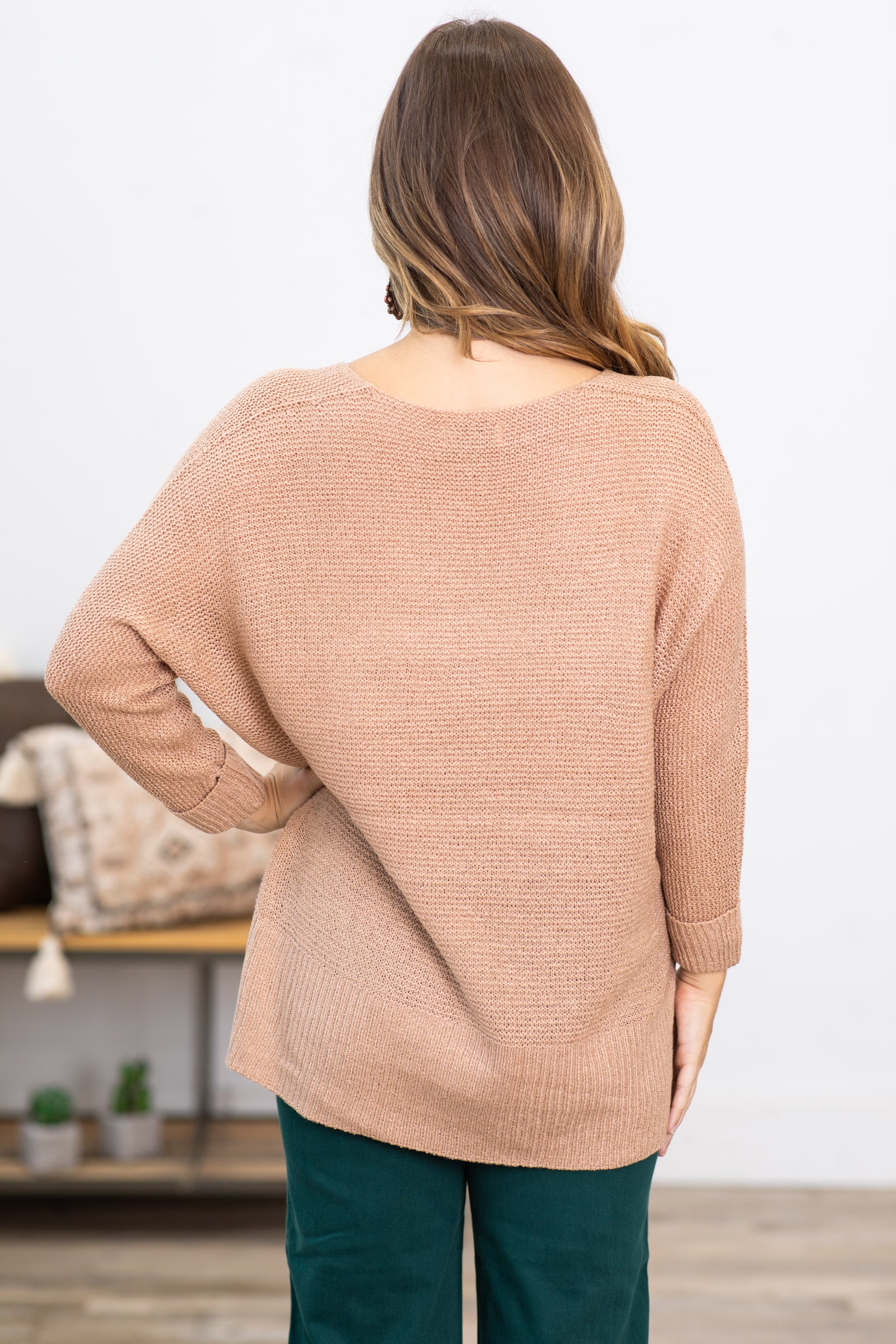 Taupe v neck outlet sweater