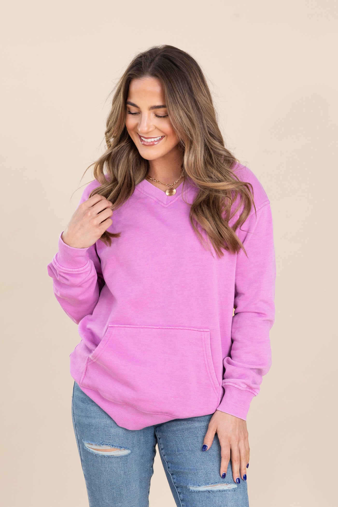 Pigment Dyed Cozy Campfire V-Neck Sweatshirt