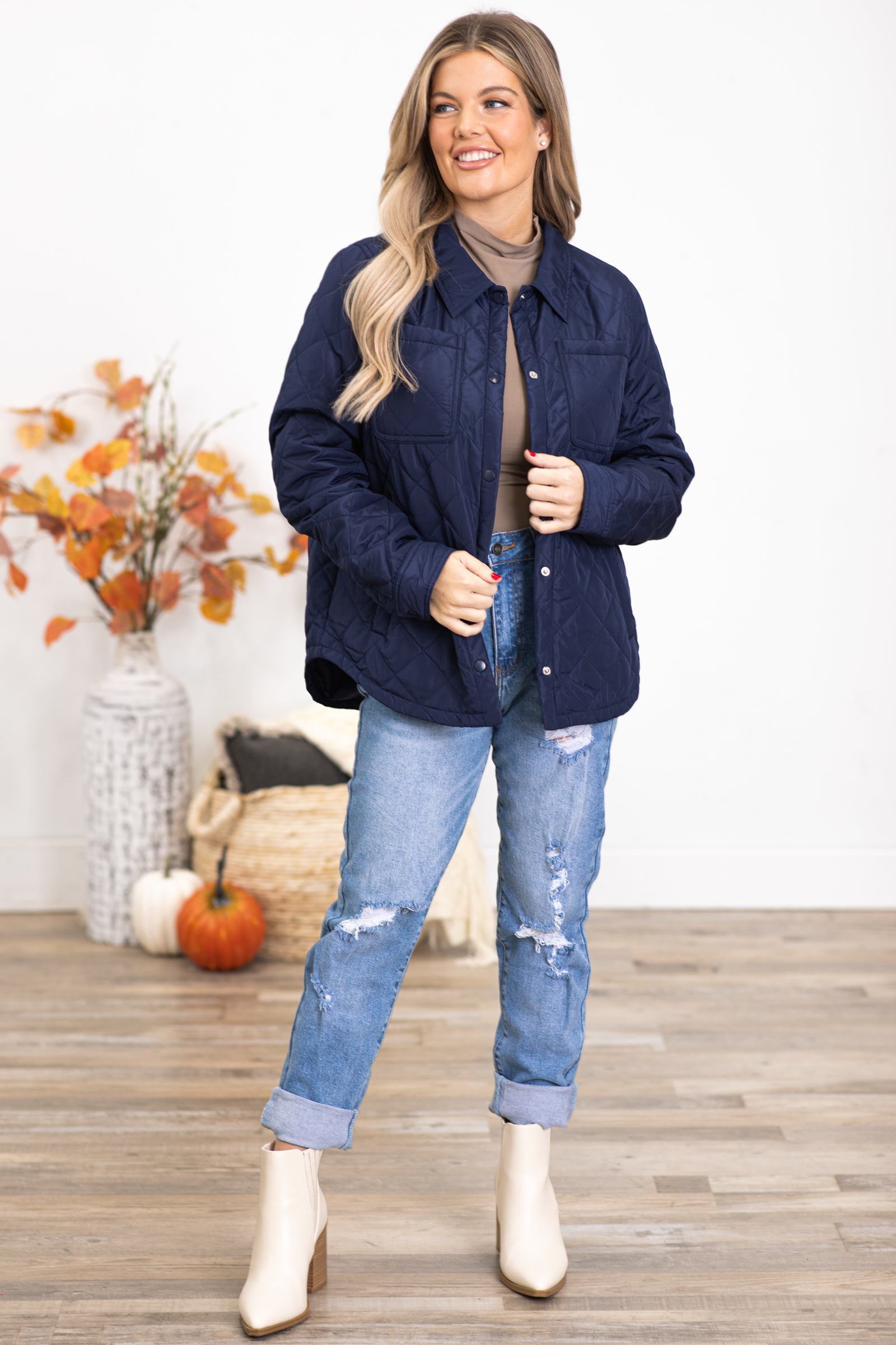 Navy diamond sale quilted jacket