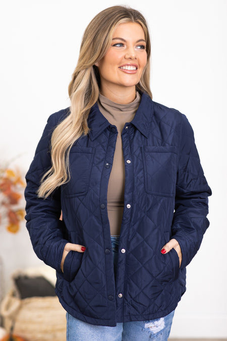 Navy Diamond Quilted Jacket