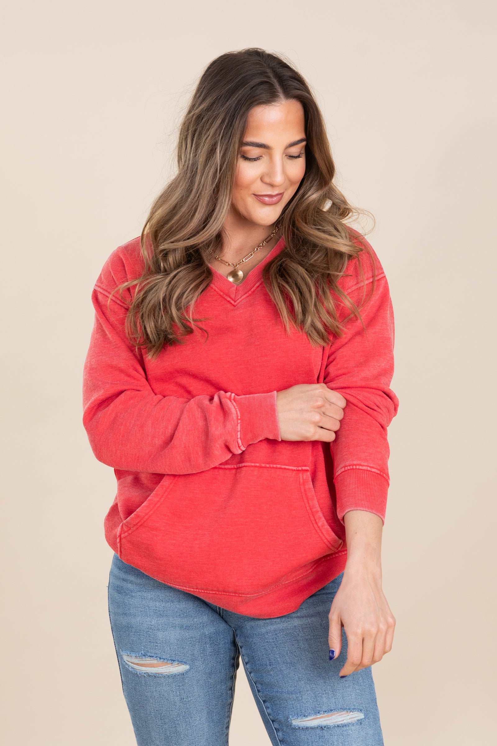 Pigment Dyed Cozy Campfire V-Neck Sweatshirt