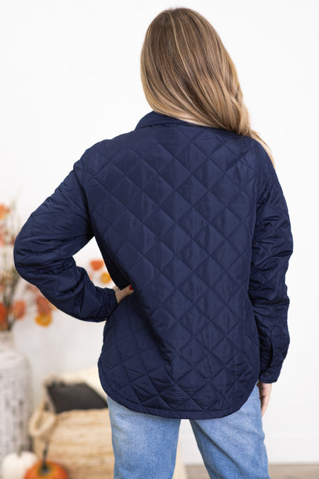 Navy Diamond Quilted Jacket