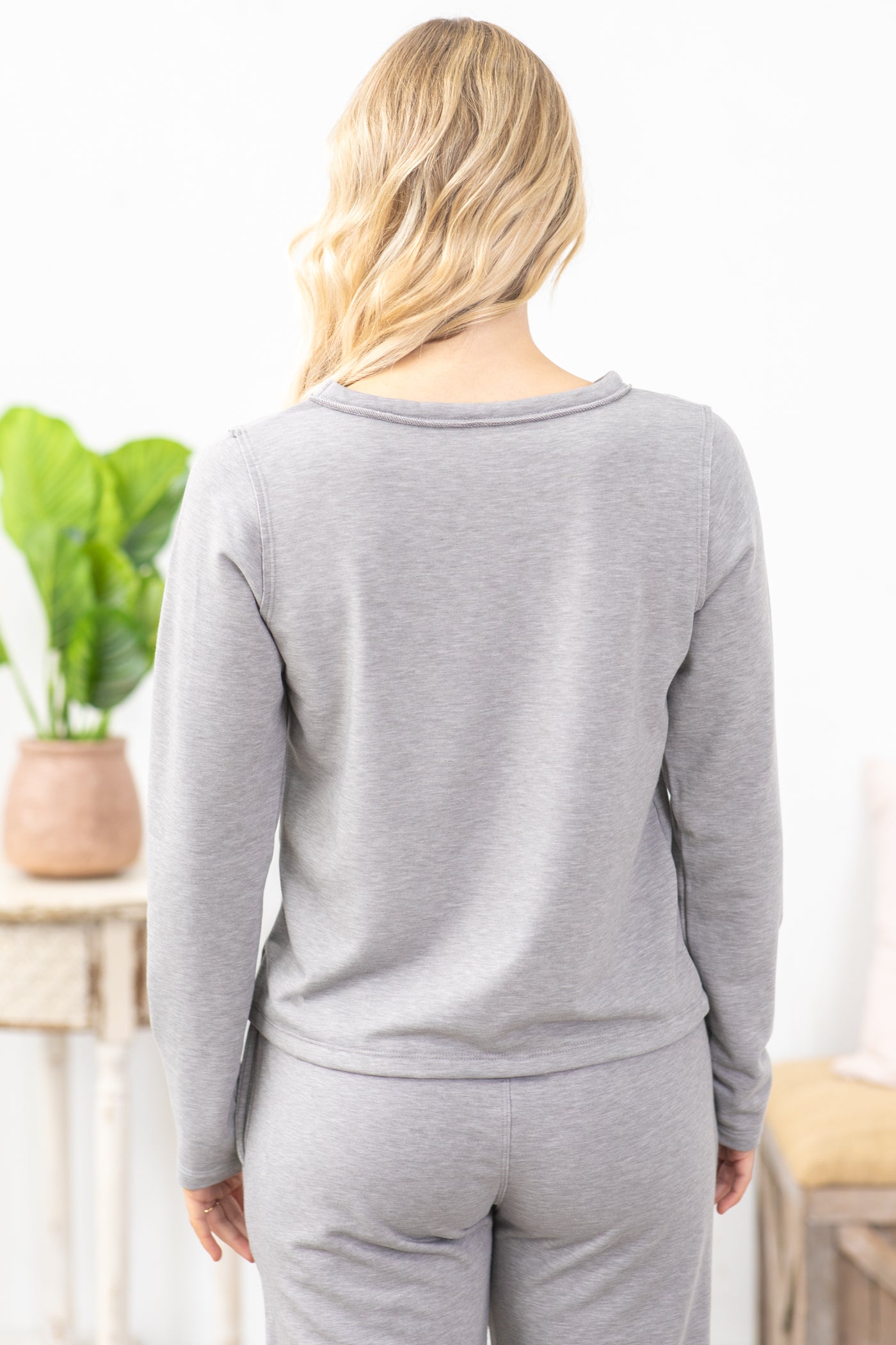 Heather Grey Tencel Blend Long Sleeve Knit Top