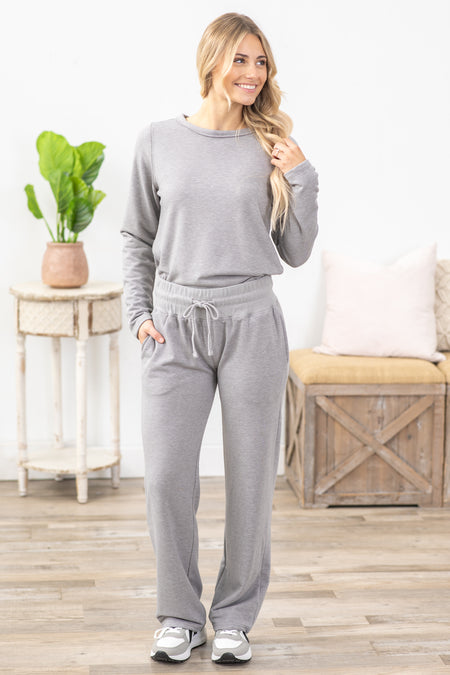 Heather Grey Tencel Blend Relaxed Fit Pants