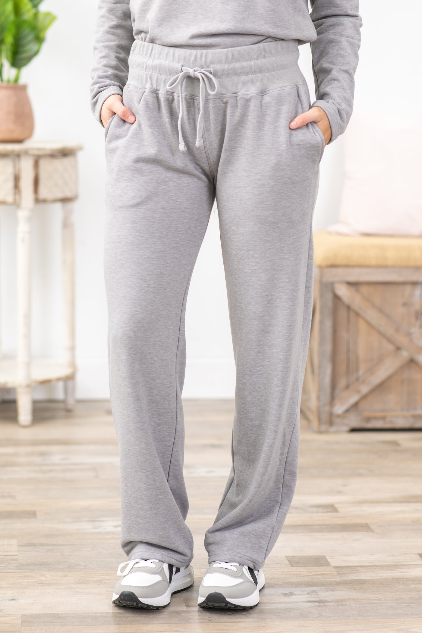 Heather Grey Tencel Blend Relaxed Fit Pants