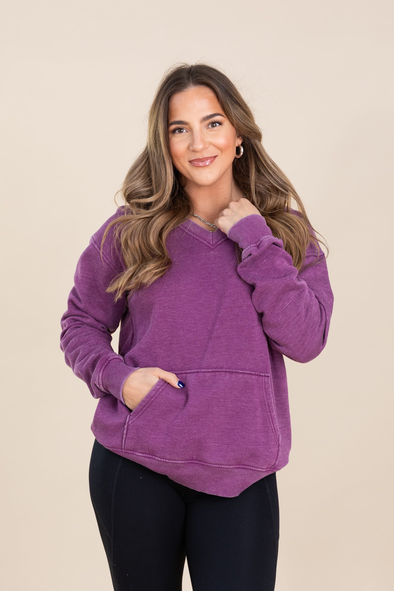 Pigment Dyed Cozy Campfire V-Neck Sweatshirt