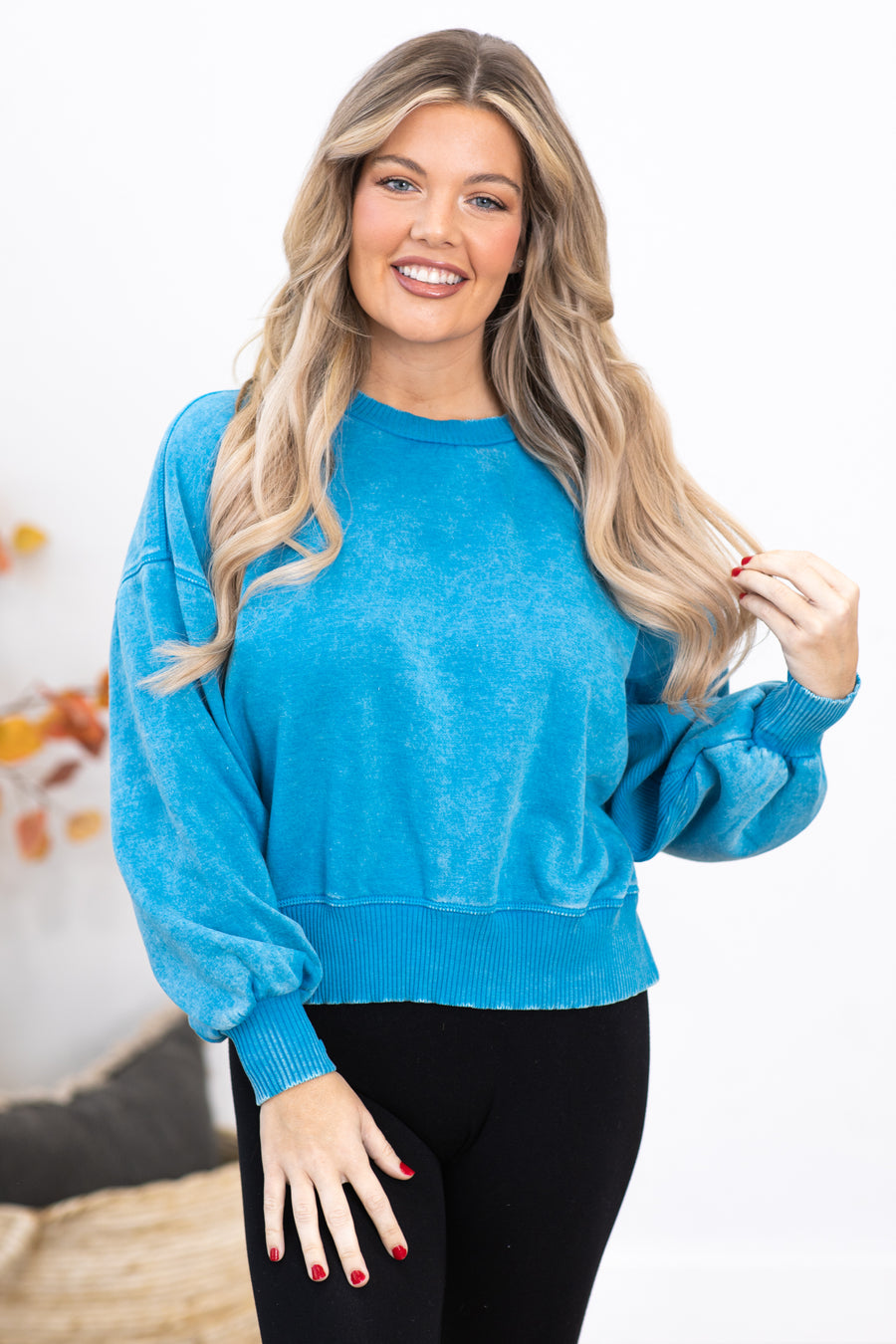 Blue Washed Fleece Drop Shoulder Sweatshirt