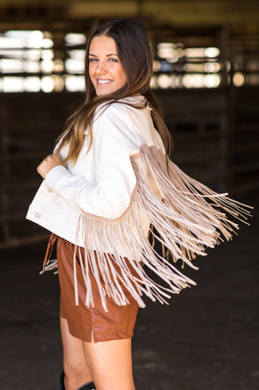 Judy Blue Off White Denim Jacket With Fringe - Filly Flair