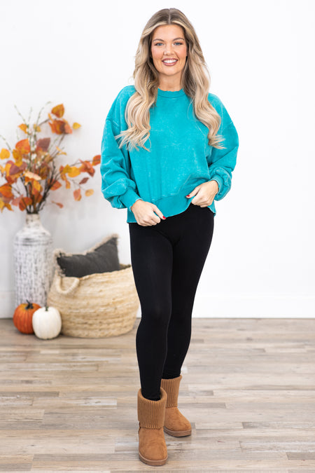 Teal Washed Fleece Drop Shoulder Sweatshirt