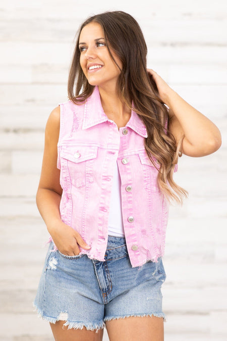 Risen Blush Washed Denim Vest - Filly Flair