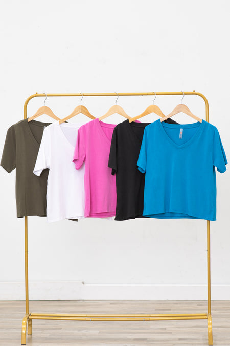 Cotton Blend V-Neck Knit Tee