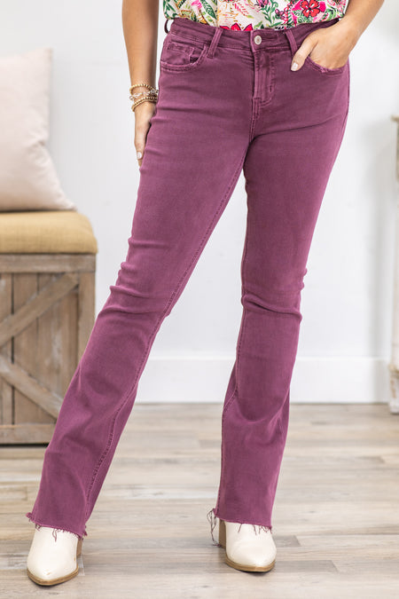 Lovervet Berry Mid Rise Raw Hem Bootcut Jeans