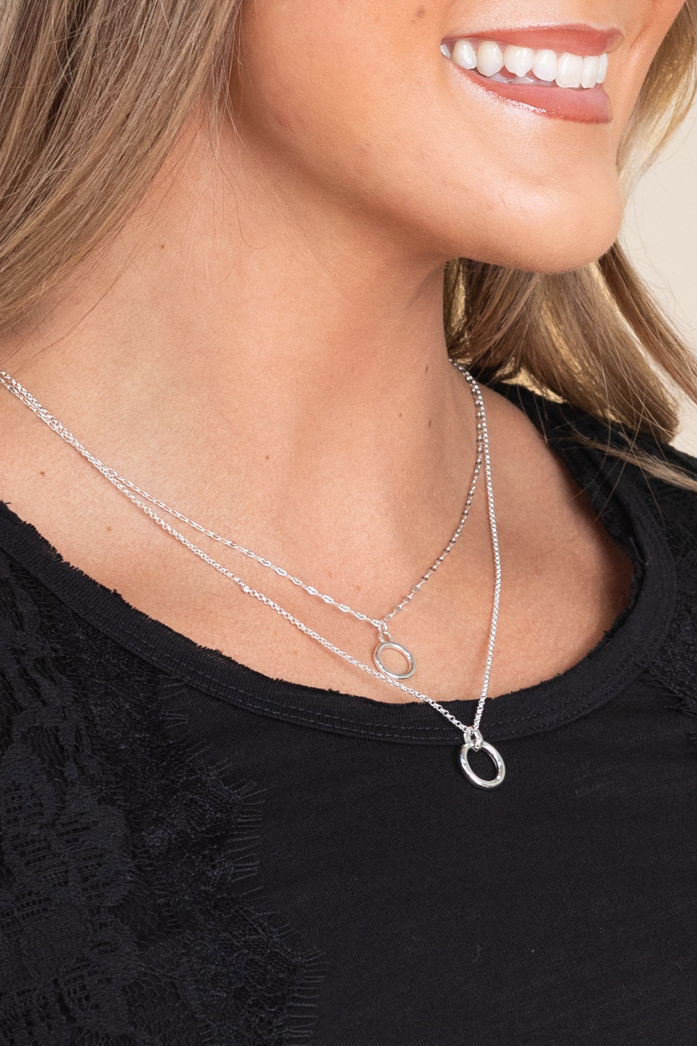 Silver Two Row Mix Chain And Pendant Necklace