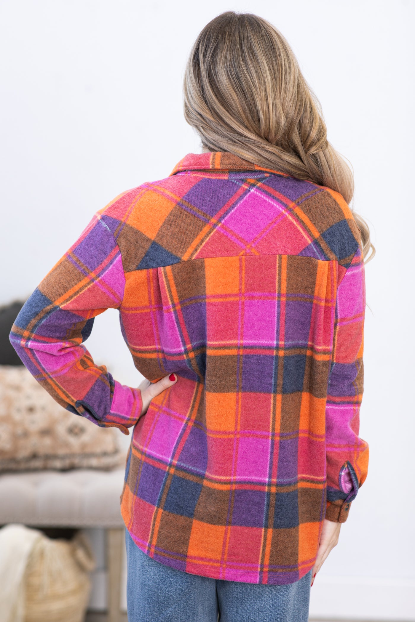 Fuchsia and Orange Lightweight Shacket