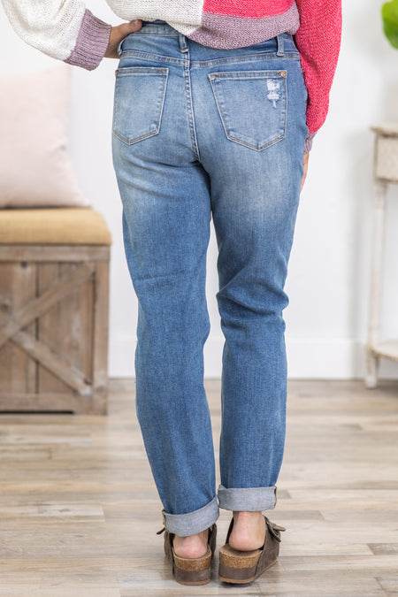 Judy Blue Cuffed Boyfriend Jean With Distress