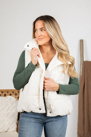 Ivory Asymmetrical Zip Up High Neck Vest