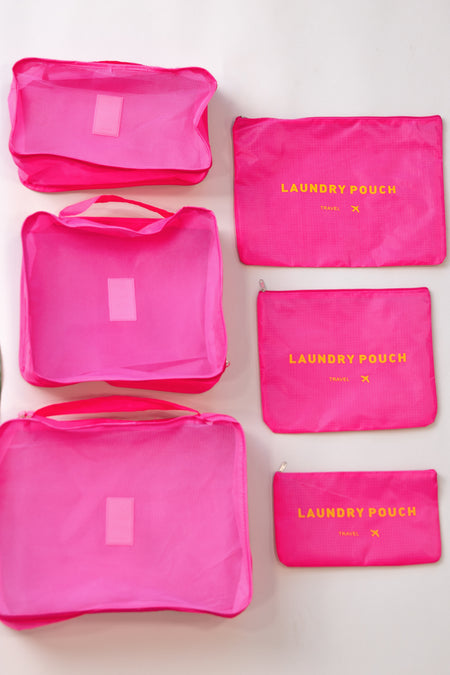 Hot Pink Six Piece Travel Pouch Set