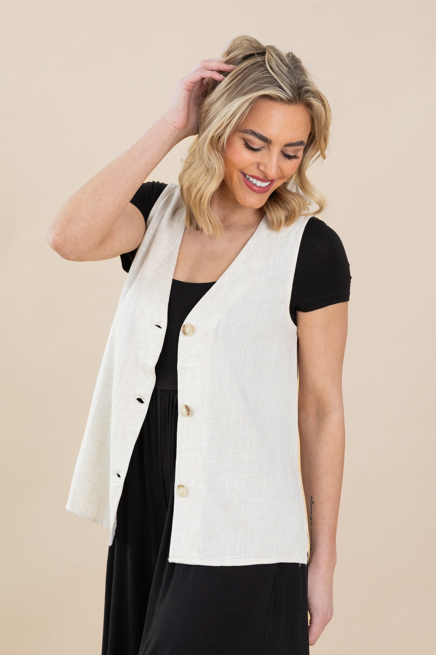 Linen Button Vest Top