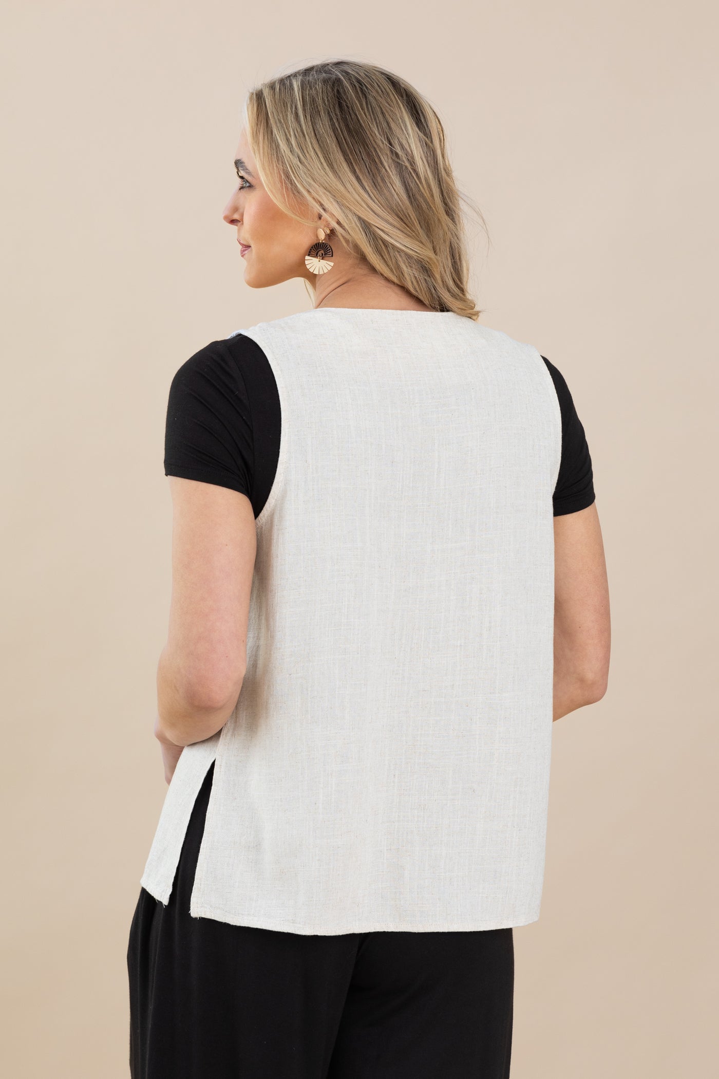 Linen Button Vest Top