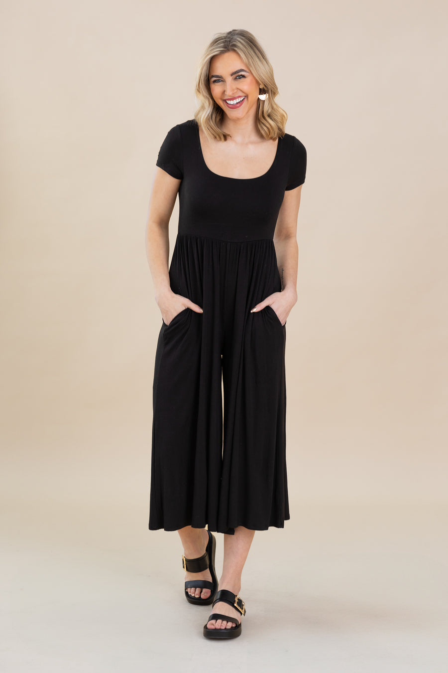 Black Double Layered Short Sleeve Jumpsuit