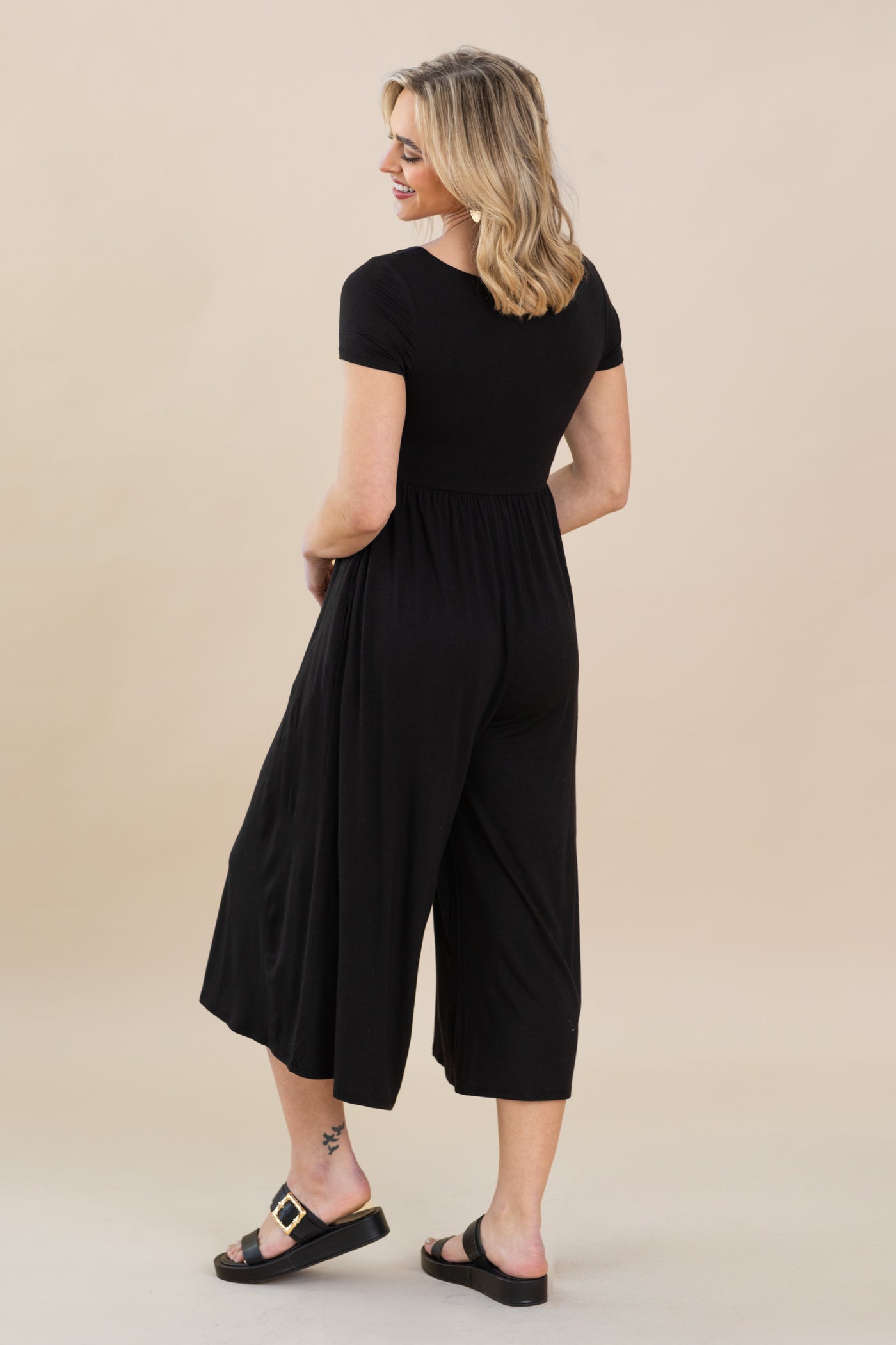 Black Double Layered Short Sleeve Jumpsuit