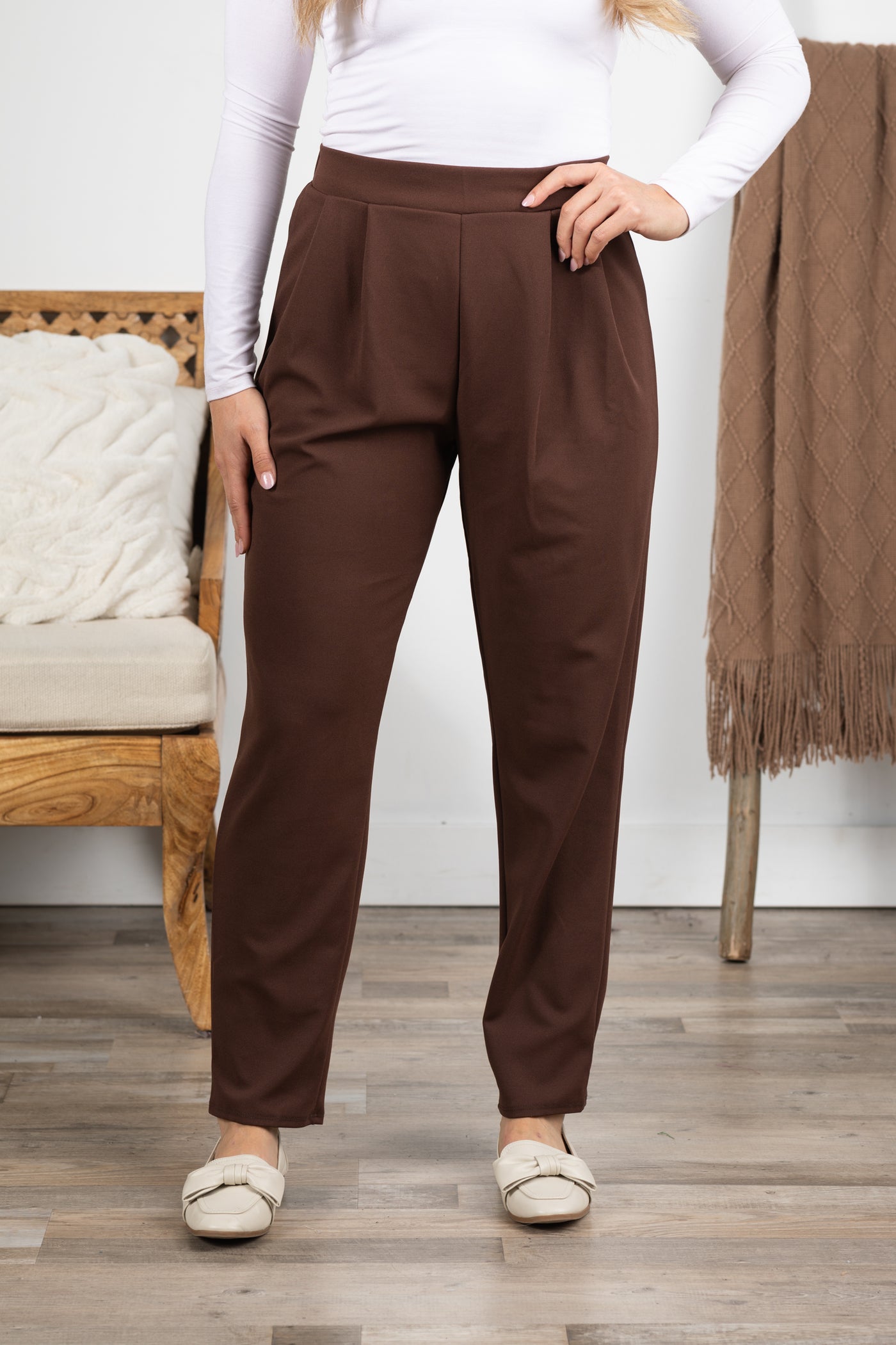 Elastic Waist Techno Crepe Pants