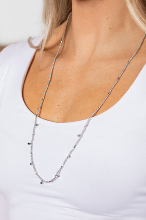 Silver Long Beaded Necklace