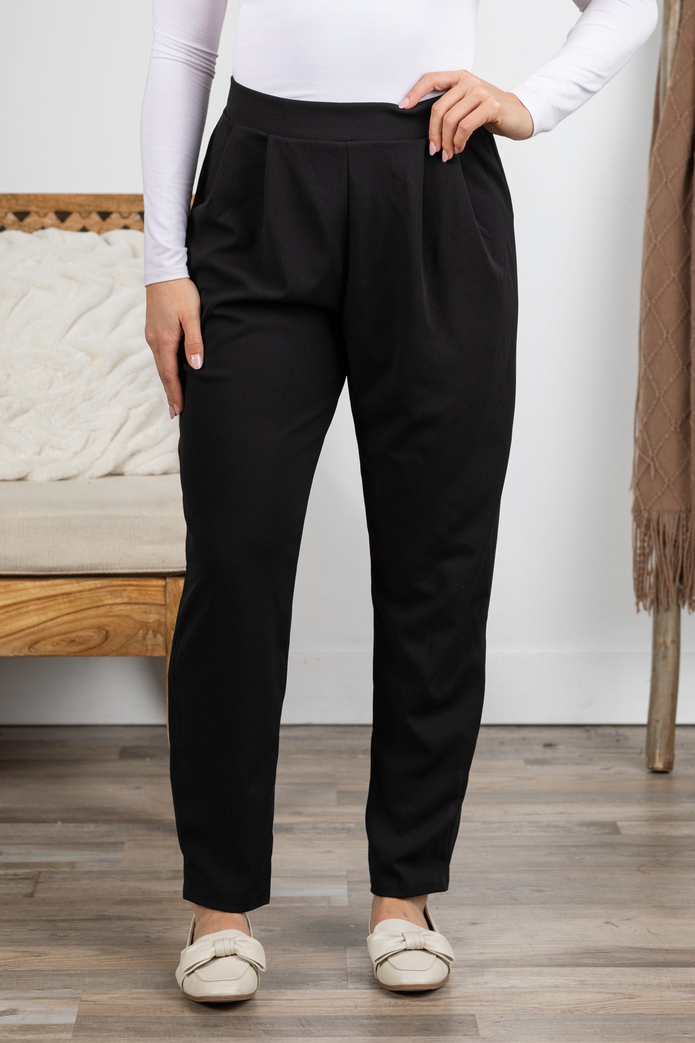 Elastic Waist Techno Crepe Pants