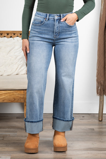 Mica Light Wash High Rise Wide Leg Cuffed Jean