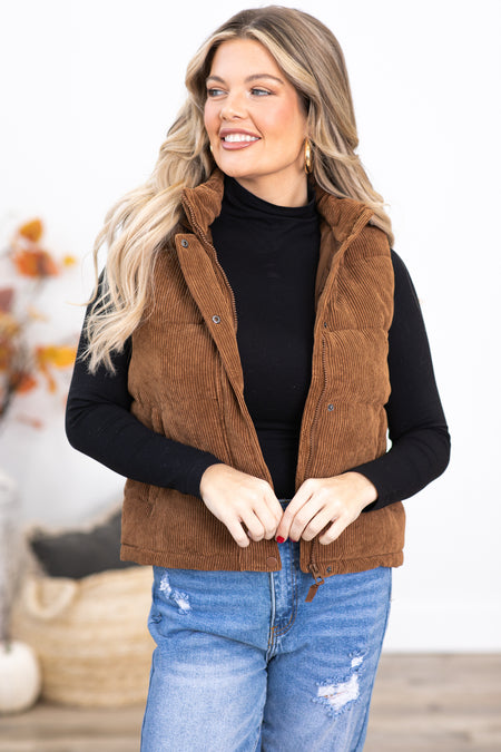 Brown Corduroy Hooded Vest